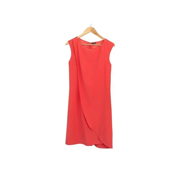 Ann Taylor Coral Sleeveless Shift Dress Size 8 Overlap Front Work Office - Picture 2 of 4
